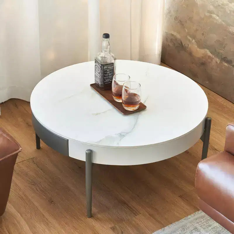 GDFStudio Baldwin Modern 32 Ceramic Round Coffee Table with Drawers and metal legs
