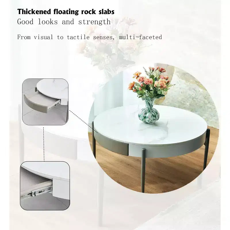 Tavolino da Caffè Rotondo in Ceramica Grigio e Bianco, 1 Pezzo