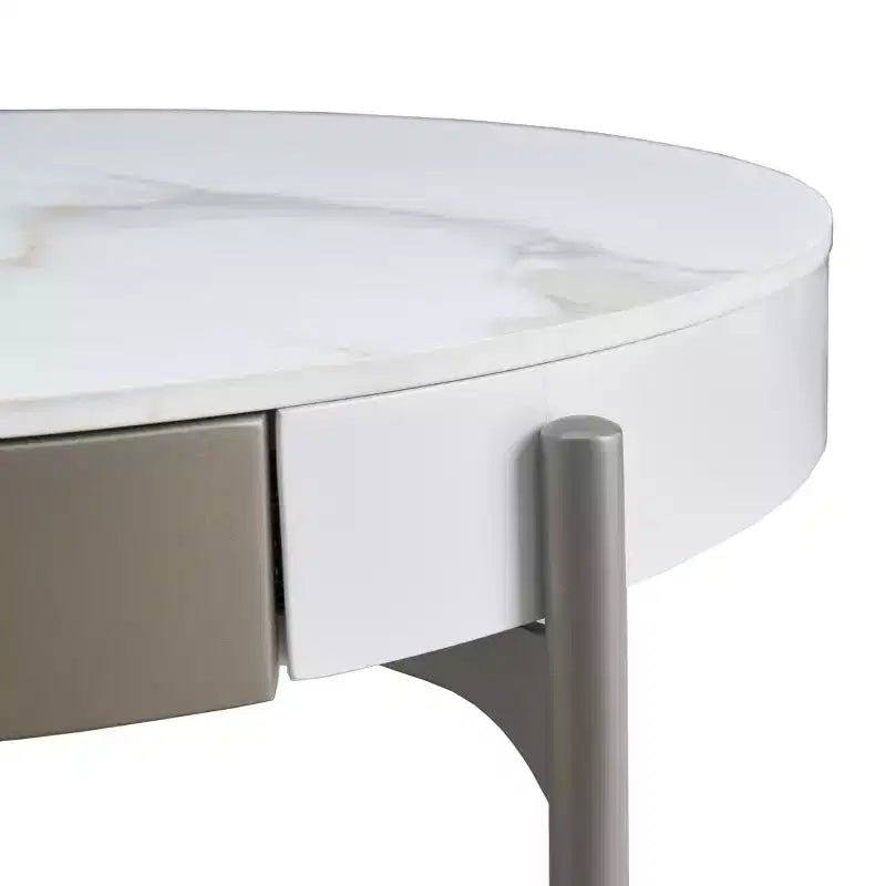 Tavolino da Caffè Rotondo in Ceramica Grigio e Bianco, 1 Pezzo