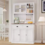 Dispensa da cucina indipendente grigio pastorale/bianco slavato con supporto per microonde, 5 ante, montaggio da 1 persona