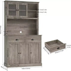 Dispensa da cucina indipendente grigio pastorale/bianco slavato con supporto per microonde, 5 ante, montaggio da 1 persona