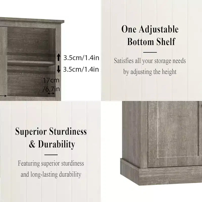 Dispensa da cucina indipendente grigio pastorale/bianco slavato con supporto per microonde, 5 ante, montaggio da 1 persona