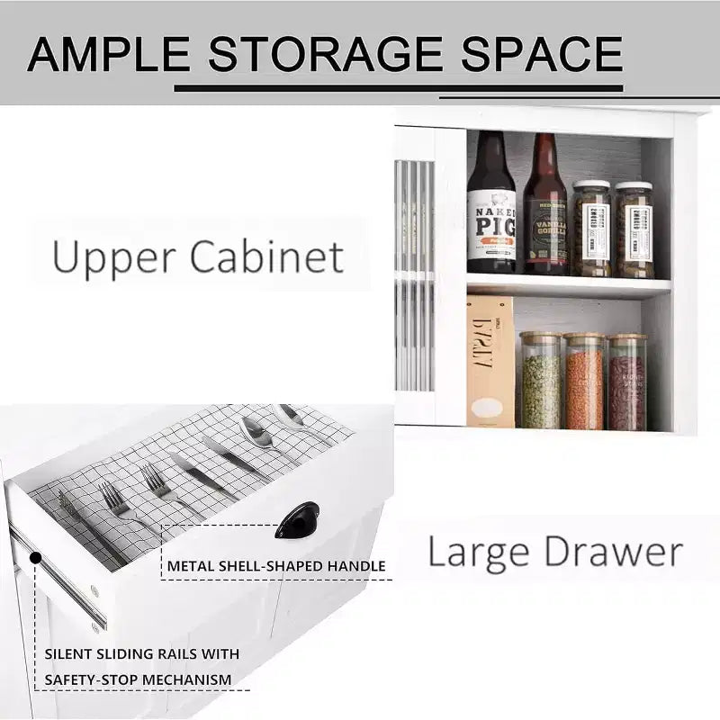 Dispensa da cucina indipendente grigio pastorale/bianco slavato con supporto per microonde, 5 ante, montaggio da 1 persona