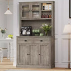 Dispensa da cucina indipendente grigio pastorale/bianco slavato con supporto per microonde, 5 ante, montaggio da 1 persona