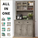Dispensa da cucina indipendente grigio pastorale/bianco slavato con supporto per microonde, 5 ante, montaggio da 1 persona