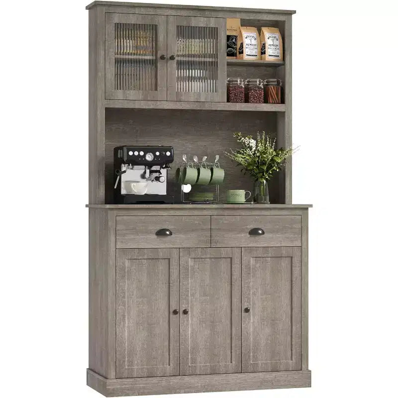 Pantry with Drawers and Adjustable Shelves, 71Tall Freestanding Kitchen Pantry Cabinet with Microwave Stand, Hutch Cabinet
