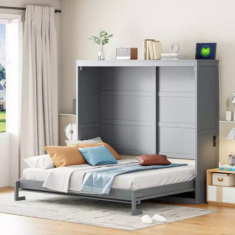 GDFStudio Kitto Wood Murphy Bed with Charging Ports