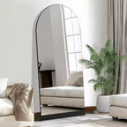 PexFix Specchio da parete a figura intera da 31 pollici L x 71 pollici A con cornice in legno ad arco e base in legno a righe, colore nero