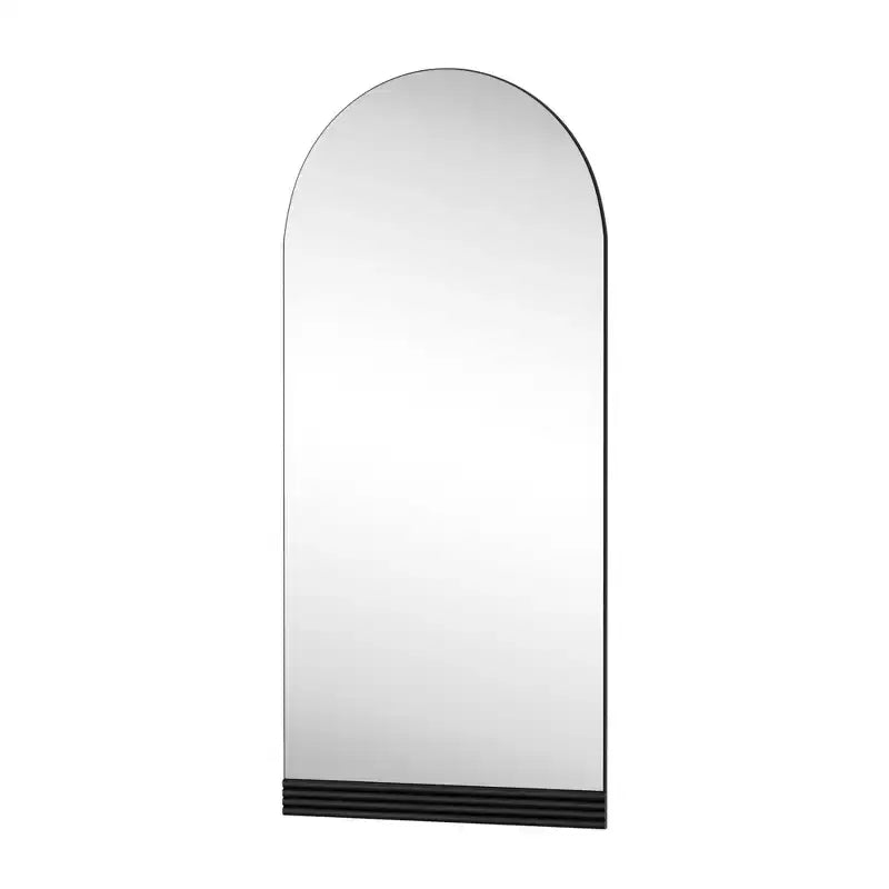 PexFix Specchio da parete a figura intera da 31 pollici L x 71 pollici A con cornice in legno ad arco e base in legno a righe, colore nero