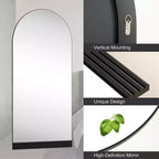 PexFix Specchio da parete a figura intera da 31 pollici L x 71 pollici A con cornice in legno ad arco e base in legno a righe, colore nero