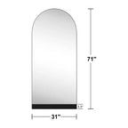 PexFix Specchio da parete a figura intera da 31 pollici L x 71 pollici A con cornice in legno ad arco e base in legno a righe, colore nero