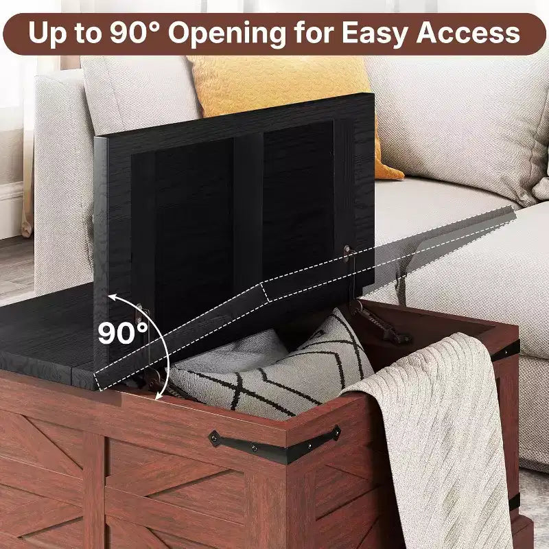 Tavolino da Salotto Contenitore Marrone e Nero Stile Country con Piano Apribile