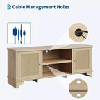 Mobile TV Rustico in Rattan Colore Nero/Legno con Mobiletti a 2 Ante e Ripiani aperti