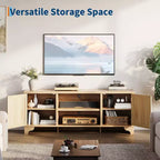 Mobile TV Rustico in Rattan Colore Nero/Legno con Mobiletti a 2 Ante e Ripiani aperti