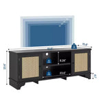 Mobile TV Rustico in Rattan Colore Nero/Legno con Mobiletti a 2 Ante e Ripiani aperti