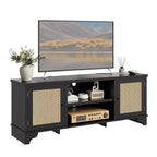 Mobile TV Rustico in Rattan Colore Nero/Legno con Mobiletti a 2 Ante e Ripiani aperti