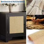 Mobile TV Rustico in Rattan Colore Nero/Legno con Mobiletti a 2 Ante e Ripiani aperti