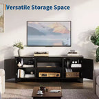 Mobile TV Rustico in Rattan Colore Nero/Legno con Mobiletti a 2 Ante e Ripiani aperti
