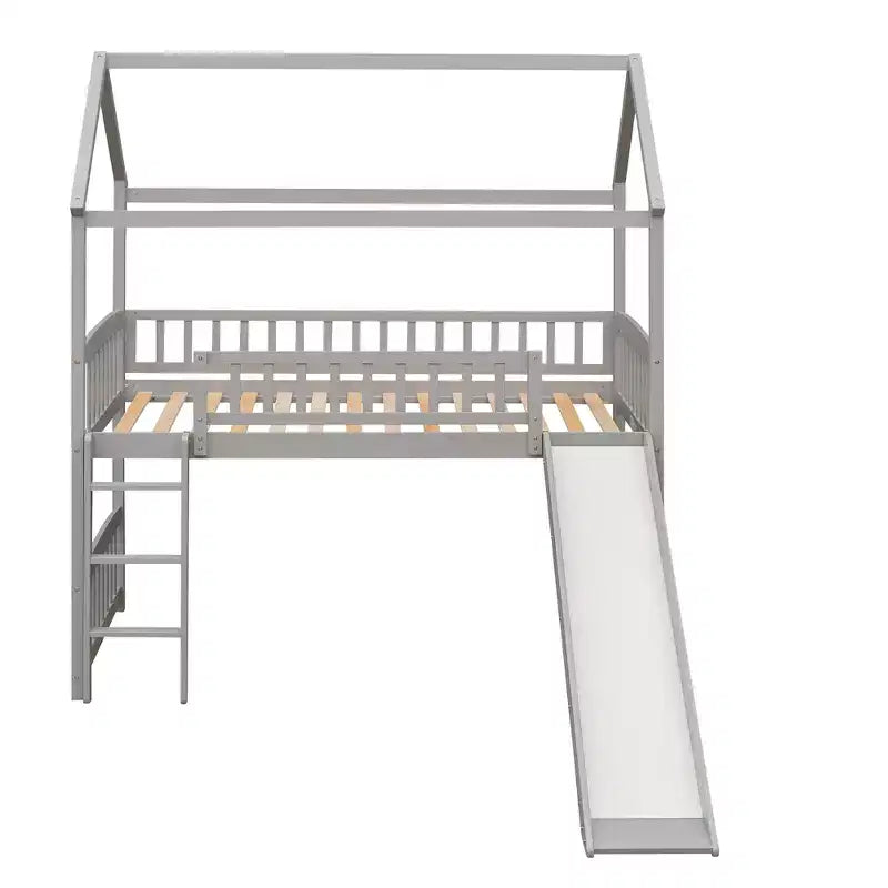Bellemave Twin Loft Bed with Slide and Ladder,House Loft Bed for Kids, Wood Loft Bed, for Boys Girls, Gray House