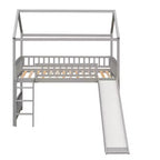 Bellemave Twin Loft Bed with Slide and Ladder,House Loft Bed for Kids, Wood Loft Bed, for Boys Girls, Gray House
