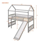 Letto a soppalco singolo Gray House con scivolo e scaletta, 1 bambino