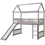 Letto a soppalco singolo Gray House con scivolo e scaletta, 1 bambino