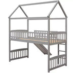 Letto a soppalco singolo Gray House con scivolo e scaletta, 1 bambino