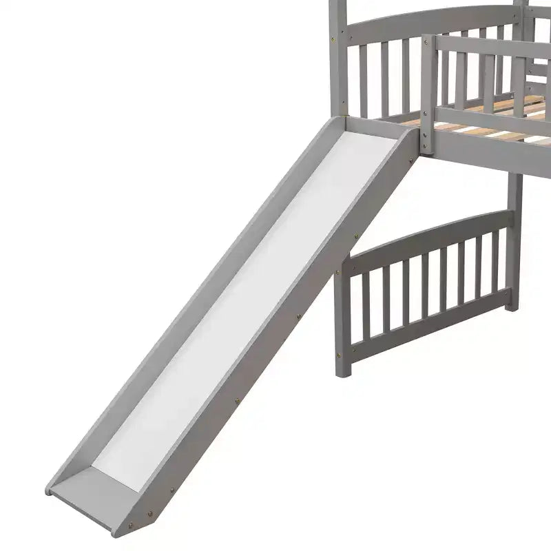 Letto a soppalco singolo Gray House con scivolo e scaletta, 1 bambino