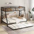 Bellemave Metal Bunk Bed with Trundle, Twin Over Full Bunk with Guardrail Trundle and Ladder for Kids/Teenagers, Adults, No Box Spring Needed Black