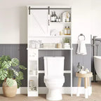 Over The Toilet Storage Cabinet, Double Door Bathroom Organizer with Adjustable Shelves & Toilet Paper Holder for Bathroom Space Saving White