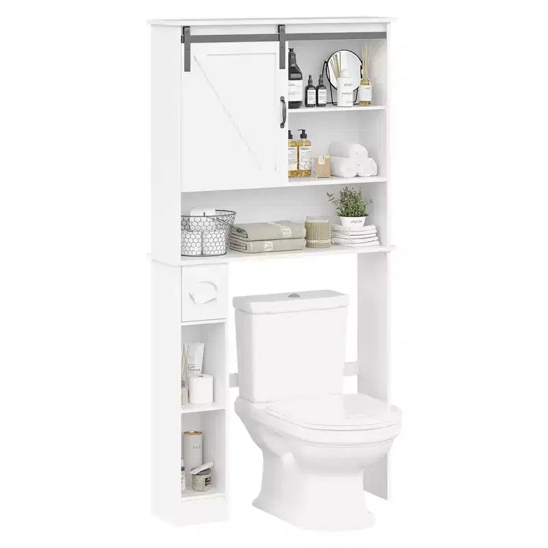 Mobiletto contenitore bianco da sopra il WC con ripiani regolabili e portarotolo