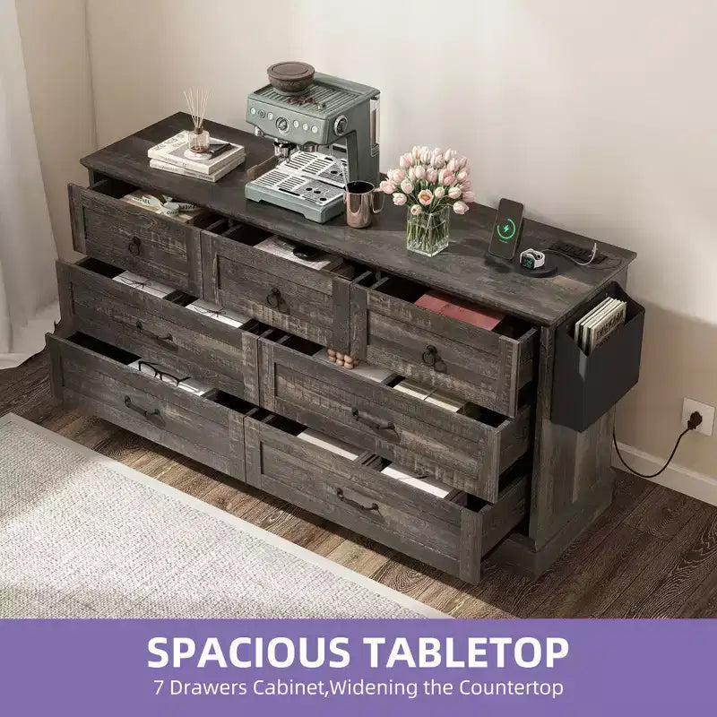 Cassettiera a 7 cassetti, grigio/bianco, stile rustico, per adulti