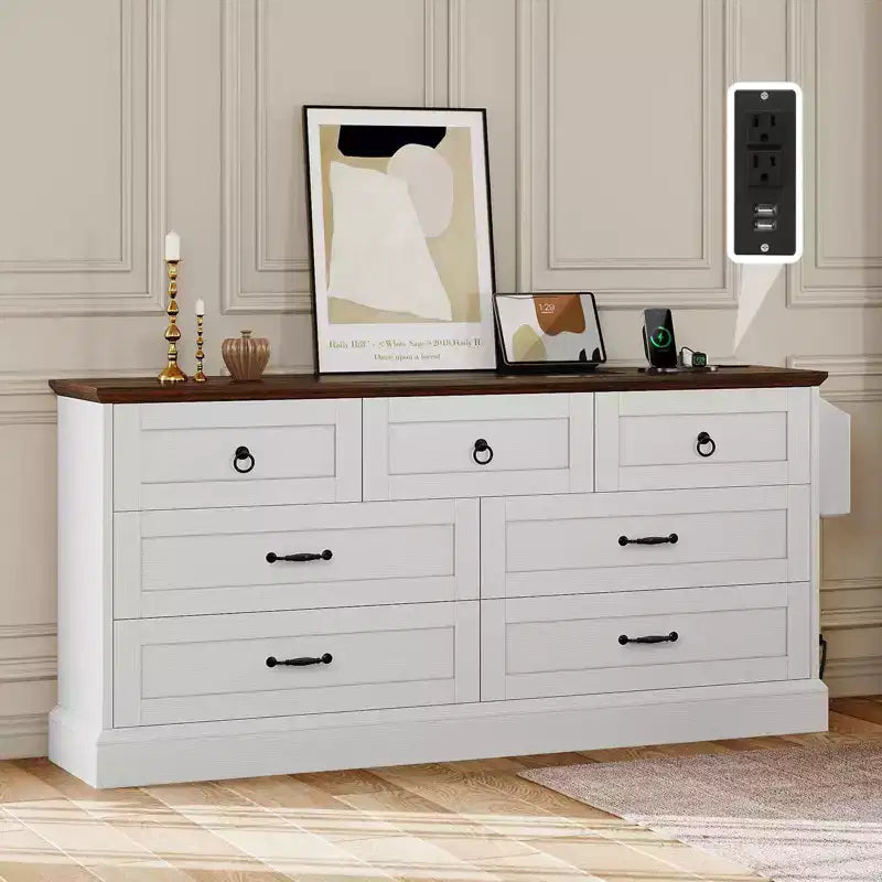 Cassettiera a 7 cassetti, grigio/bianco, stile rustico, per adulti