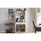 Dispensa da cucina autoportante color grigio pastello/bianco slavato con supporto per microonde, 4 ante, altezza 180 cm – Per 1