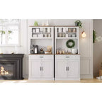 Dispensa da cucina autoportante color grigio pastello/bianco slavato con supporto per microonde, 4 ante, altezza 180 cm – Per 1