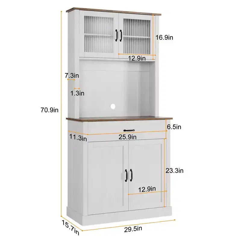 Dispensa da cucina autoportante color grigio pastello/bianco slavato con supporto per microonde, 4 ante, altezza 180 cm – Per 1
