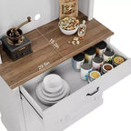 Dispensa da cucina autoportante color grigio pastello/bianco slavato con supporto per microonde, 4 ante, altezza 180 cm – Per 1