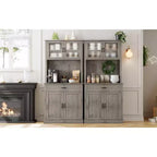 Dispensa da cucina autoportante color grigio pastello/bianco slavato con supporto per microonde, 4 ante, altezza 180 cm – Per 1