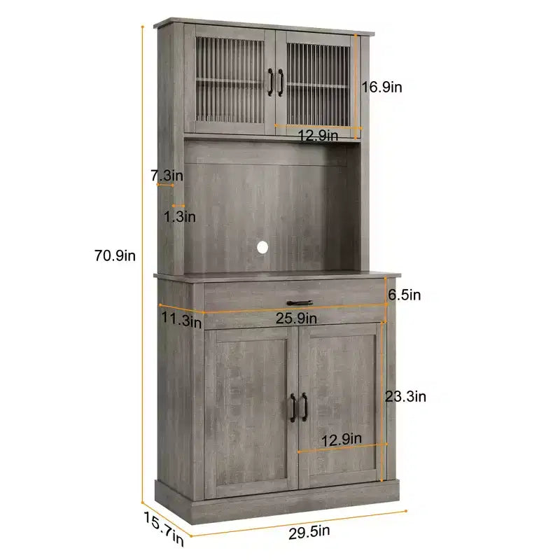 Dispensa da cucina autoportante color grigio pastello/bianco slavato con supporto per microonde, 4 ante, altezza 180 cm – Per 1