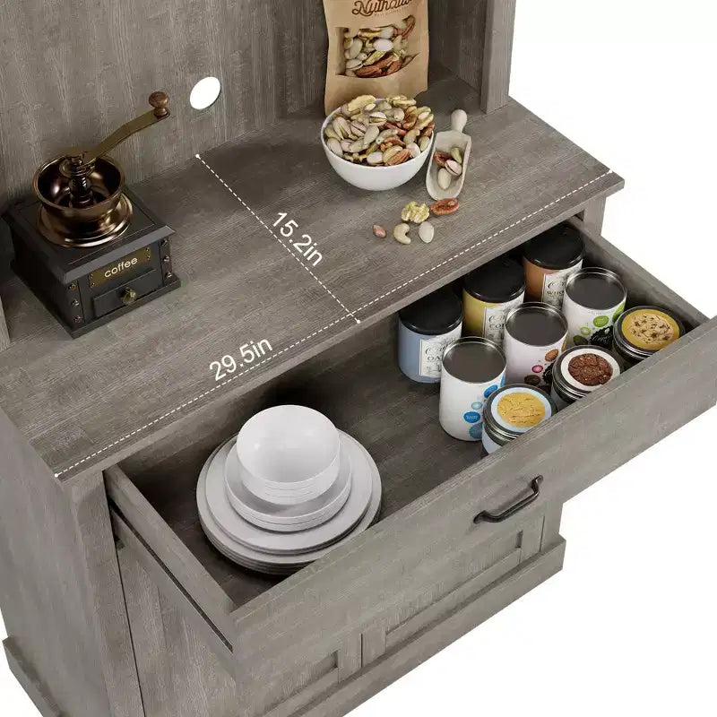 Dispensa da cucina autoportante color grigio pastello/bianco slavato con supporto per microonde, 4 ante, altezza 180 cm – Per 1