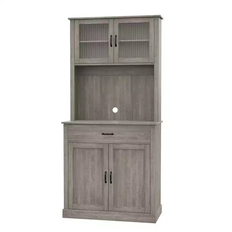 Dispensa da cucina autoportante color grigio pastello/bianco slavato con supporto per microonde, 4 ante, altezza 180 cm – Per 1