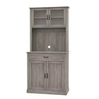 Dispensa da cucina autoportante color grigio pastello/bianco slavato con supporto per microonde, 4 ante, altezza 180 cm – Per 1