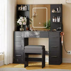Vanity Desk with Mirror and Chair, Makeup Vanity Table with 7 Drawers and 6 Storage Shelves Dressing Table for Bedroom Dressing Room