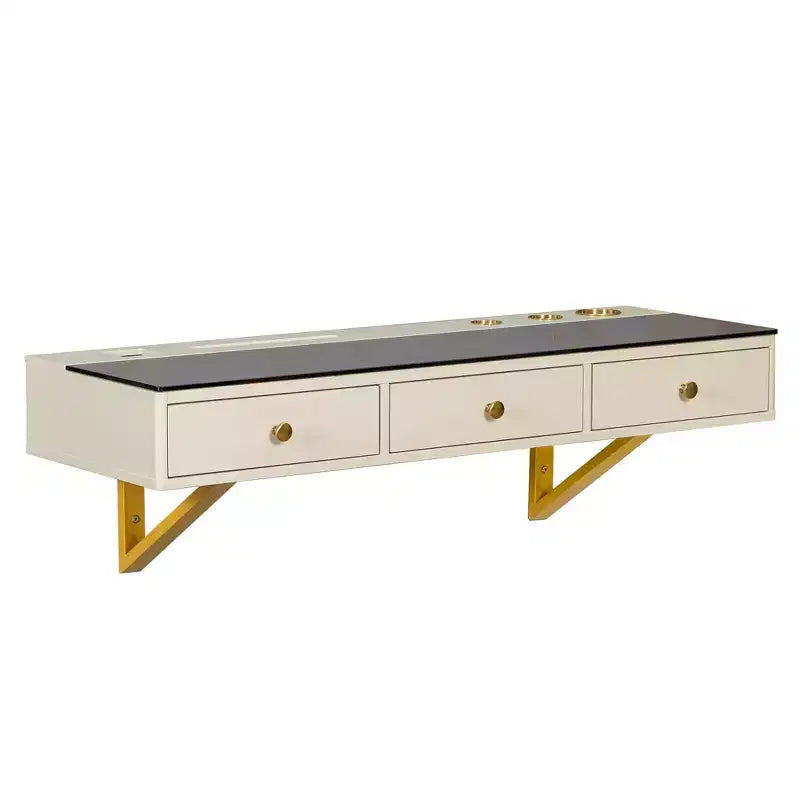Scrivania da trucco a parete beige/nera con cassetti, 1 persona