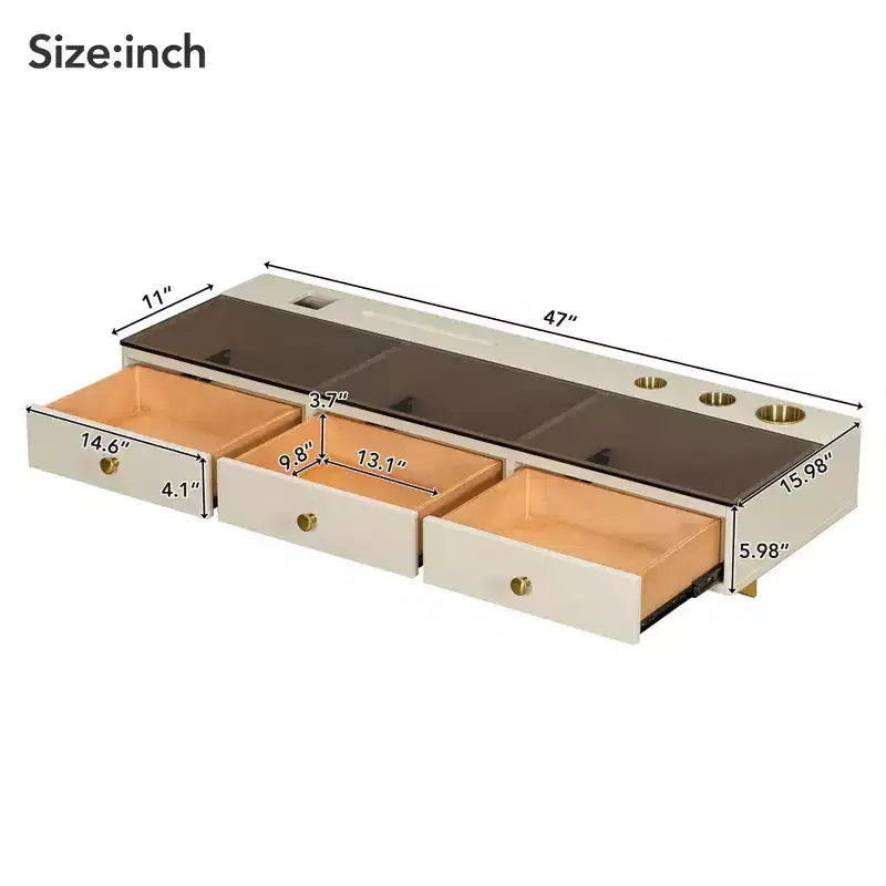 Scrivania da trucco a parete beige/nera con cassetti, 1 persona