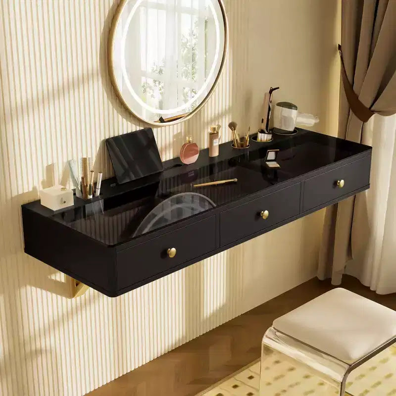 Scrivania da trucco a parete beige/nera con cassetti, 1 persona