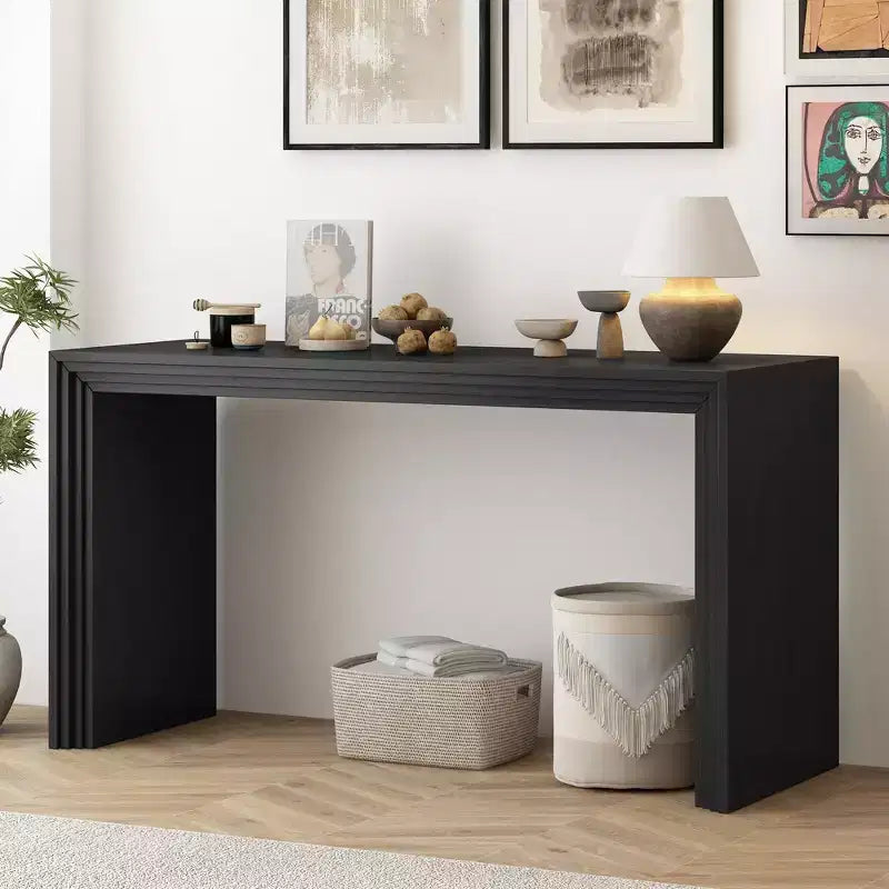 Consolle nera/legno naturale, tavolo moderno per ingresso per 1, MDF