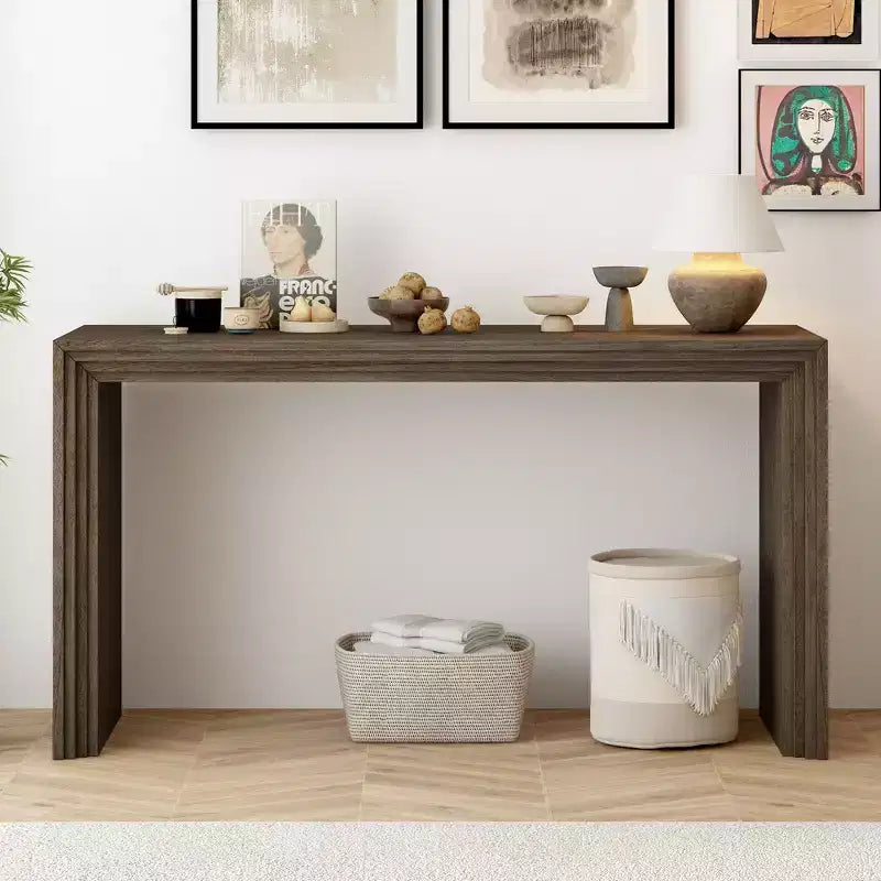 Consolle nera/legno naturale, tavolo moderno per ingresso per 1, MDF
