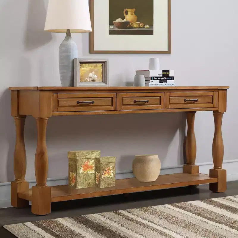 Tavolo Consolle Vintage Marrone/Espresso/Blu Marino/Blu Retrò/Bianco con 3 Cassetti e Ripiano Inferiore