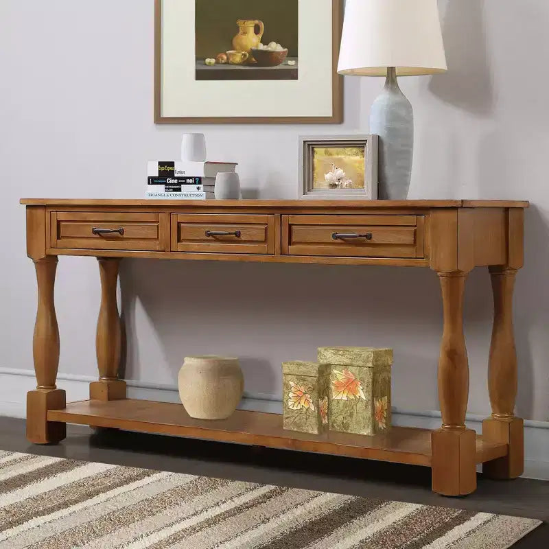 Tavolo Consolle Vintage Marrone/Espresso/Blu Marino/Blu Retrò/Bianco con 3 Cassetti e Ripiano Inferiore